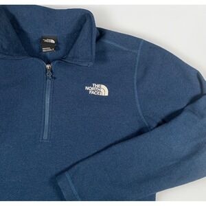 North Face Quarter Zip Adult Medium Blue Knit Outdoor Sweater Hiking Mens